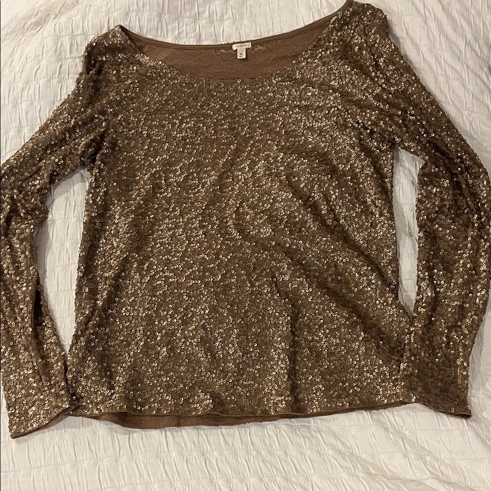 J. Crew Brown Sequin Long Sleeve Top